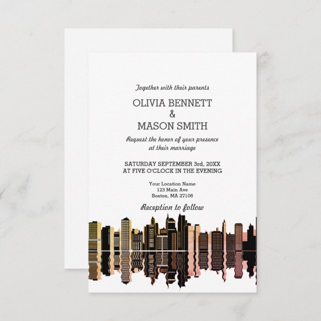 Boston Ma Skyline Cityscape Wedding Invitation (Front/Back)