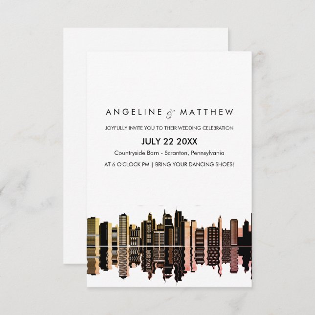 Boston Ma Skyline Cityscape Wedding Invitation (Front/Back)