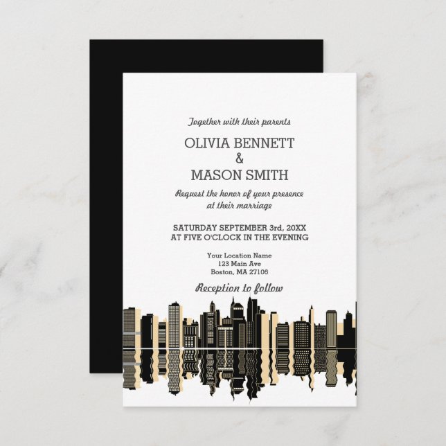 Boston Ma Skyline Cityscape Wedding Invitation (Front/Back)