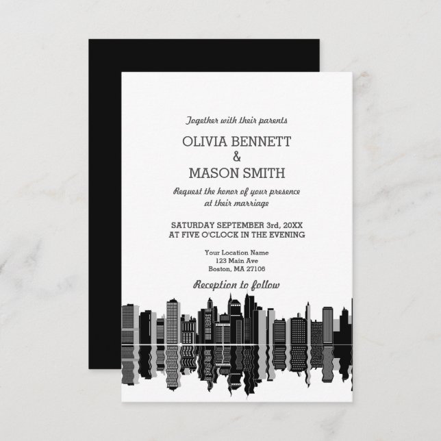 Boston Ma Skyline Cityscape Wedding Invitation (Front/Back)