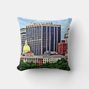 Boston MA - Skyline with Massachusetts State House Cushion