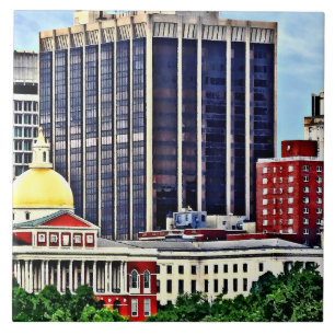 Boston MA - Skyline with Massachusetts State House Tile