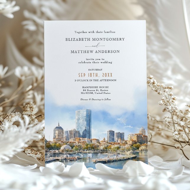 Boston MA USA City Skyline Wedding Invitation (Creator Uploaded)