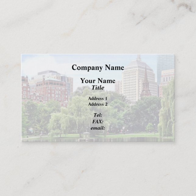 Boston MA - View From Boston Public Garden Business Card (Front)