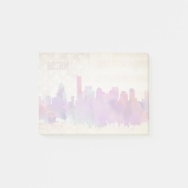 Boston, MA | Watercolor City Skyline Post-it Notes (Front)