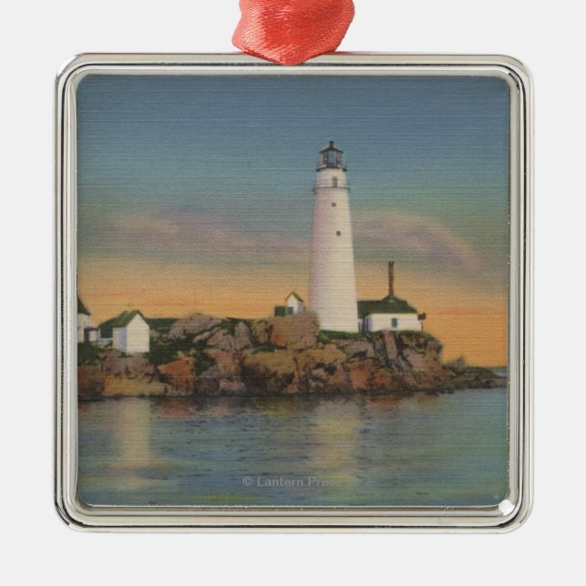 Boston, MABoston Lighthouse at Boston Harbour 2 Metal Tree Decoration (Front)