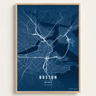Boston Map Blue Print Massachusetts City Wall Art 