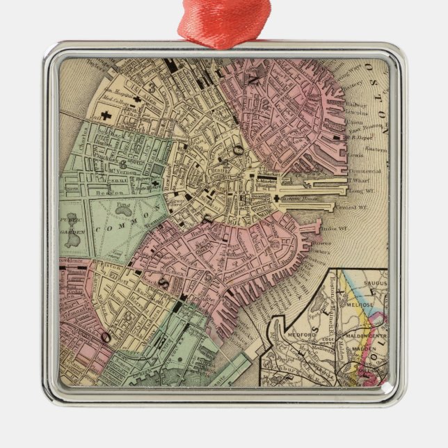Boston Map by Mitchell Metal Tree Decoration (Front)