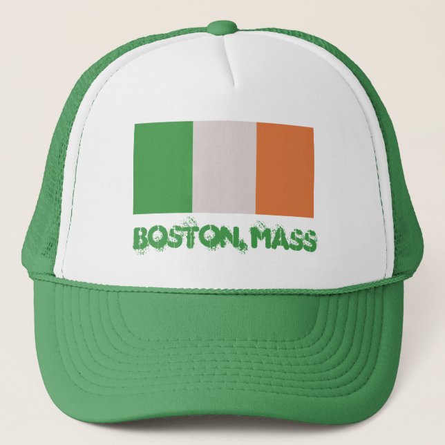 Boston, Mass Proud Irish Heritage - Flag Trucker Hat (Front)