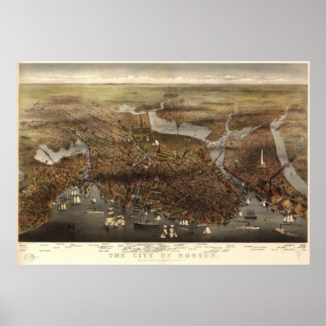 Boston Massachusetts 1873 Antique Panoramic Map Poster (Front)