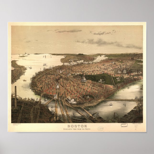 Boston Massachusetts 1877 Antique Panoramic Map Poster (Front)