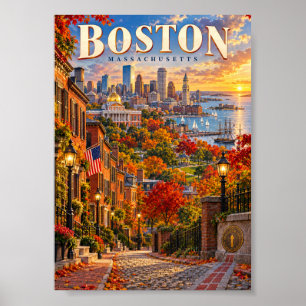 Boston Massachusetts Autumn Travel Poster
