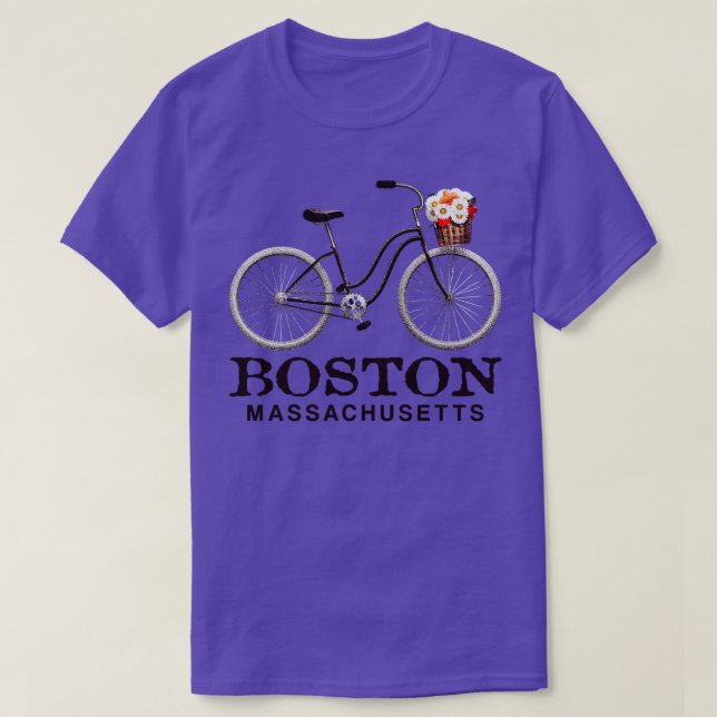 Boston Massachusetts Bike Flowers Basket Summer Tr T-Shirt (Design Front)