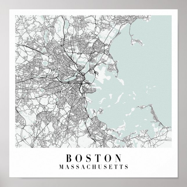 Boston Massachusetts Blue Water Street Map Poster (Front)