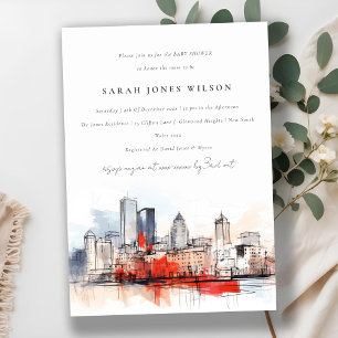 Boston Massachusetts City Scape Baby Shower Invitation