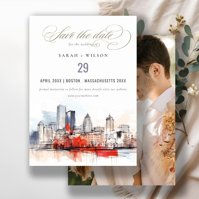 Boston Massachusetts City Scape Photo Wedding Save The Date (Creator Uploaded)