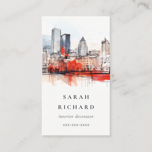 Boston Massachusetts City Scape Watercolor Travel Business Card (Front)