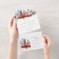 Boston Massachusetts City Scape Watercolor Wedding