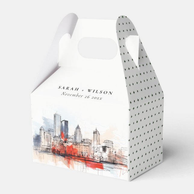 Boston Massachusetts City Scape Watercolor Wedding Favour Box (Front Side)