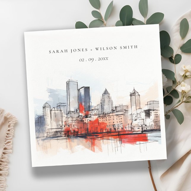 Boston Massachusetts City Scape Watercolor Wedding Napkin (Creator Uploaded)