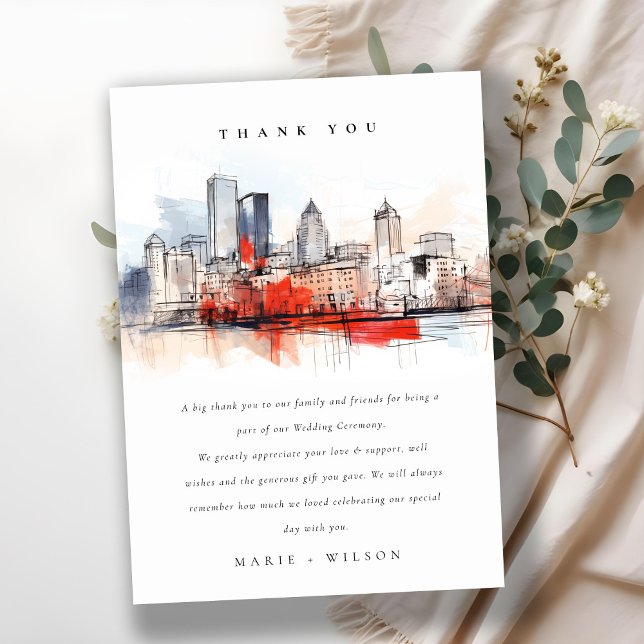 Boston Massachusetts City Scape Watercolor Wedding Thank You Card (Creator Uploaded)