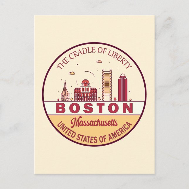 Boston Massachusetts City Skyline Emblem Postcard (Front)