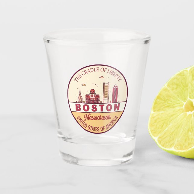 Boston Massachusetts City Skyline Emblem Shot Glass (Front)