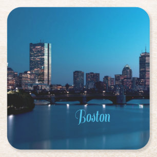 Boston Massachusetts City Skyline Square Paper Coaster