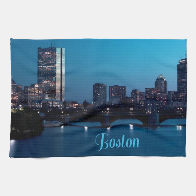 Boston Massachusetts City Skyline Tea Towel (Horizontal)