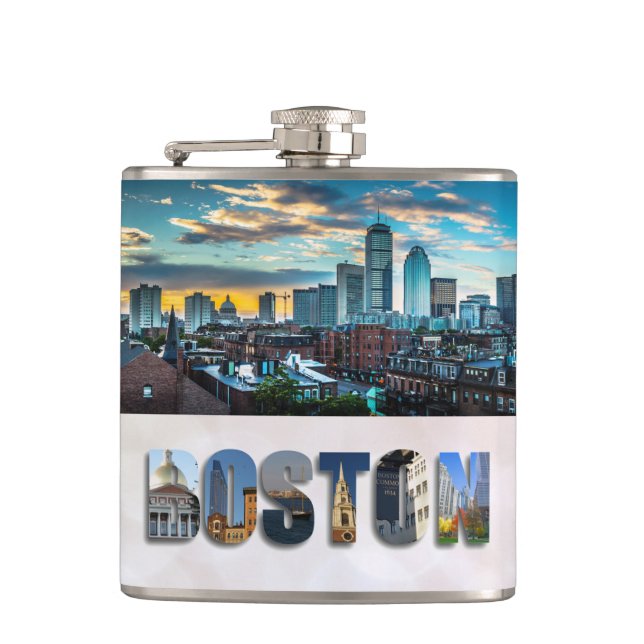 Boston Massachusetts City Skyline Travel Photo Hip Flask (Front)