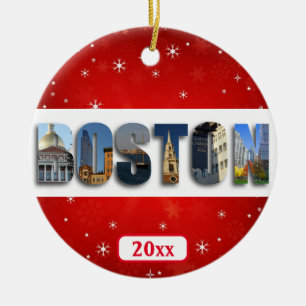 Boston Massachusetts City Travel Photos Christmas Ceramic Tree Decoration