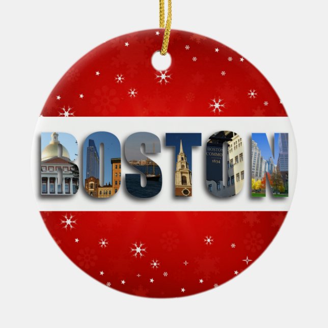 Boston Massachusetts City Travel Photos Christmas Ceramic Tree Decoration (Front)