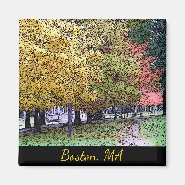 Boston, Massachusetts Fall Foliage Comic Art Magnet (Front)