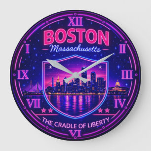 Boston Massachusetts Harbor Skyline Large Clock