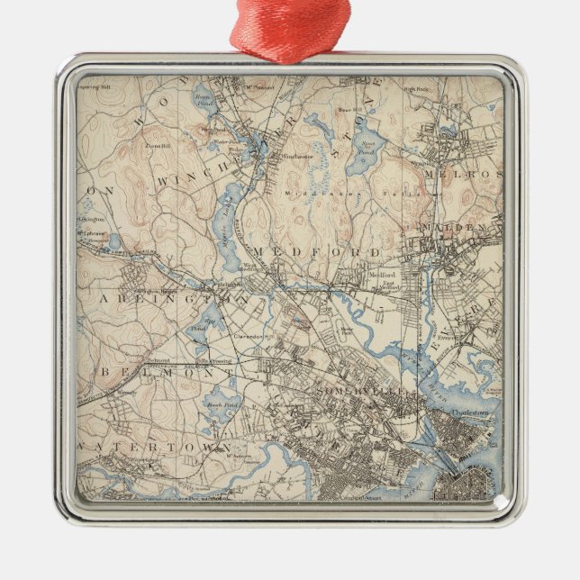 Boston, Massachusetts Metal Tree Decoration (Front)