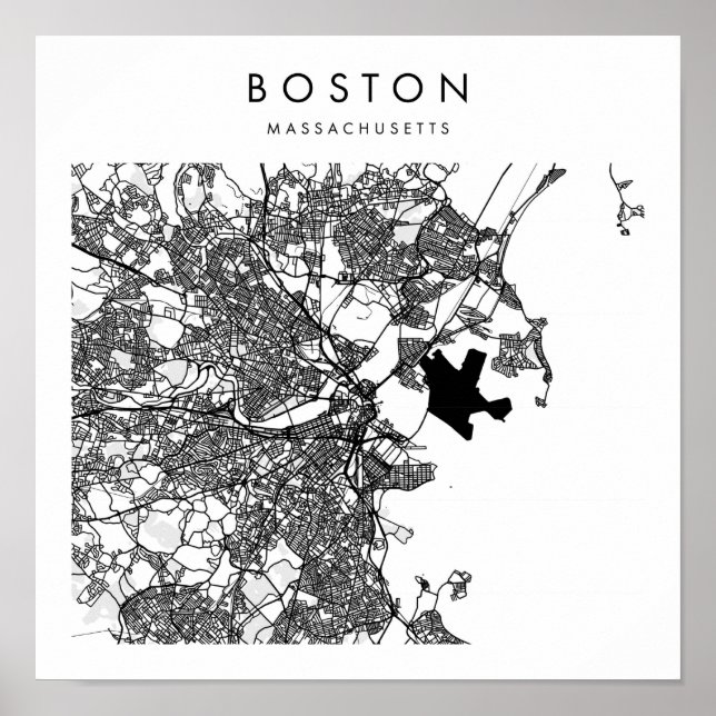 Boston Massachusetts Minimal Modern Street Map Poster (Front)
