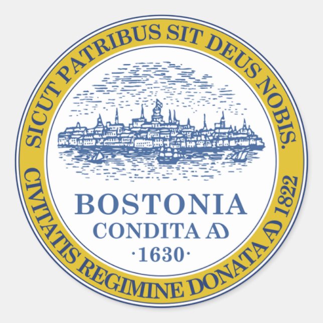 Boston Massachusetts Official City Seal, Colour Classic Round Sticker (Front)