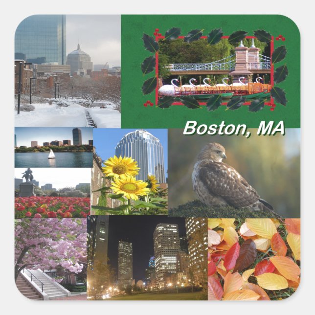 Boston, Massachusetts Photo Collage Square Sticker (Front)