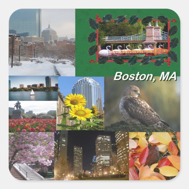 Boston, Massachusetts Photo Collage Square Sticker (Front)