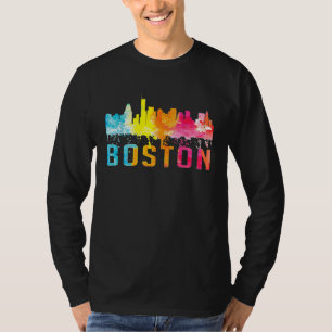 Boston Massachusetts Retro Watercolor Skyline Souv T-Shirt