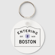 Boston Massachusetts Road Sign Keychain