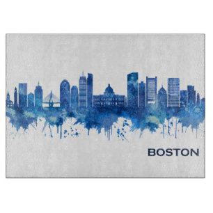 Boston Massachusetts Skyline Blue Cutting Board