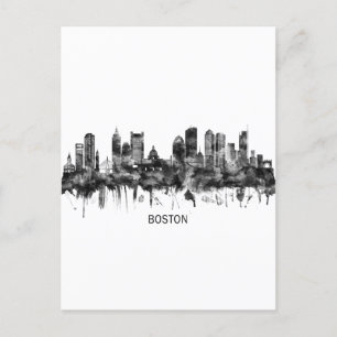 Boston Massachusetts Skyline BW Holiday Postcard