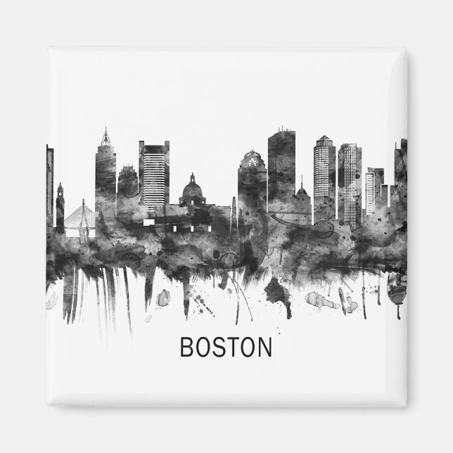 Boston Massachusetts Skyline BW Magnet (Front)