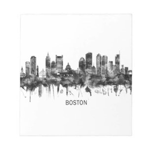 Boston Massachusetts Skyline BW Notepad