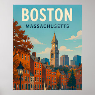 Boston Massachusetts Skyline Historic Travel Memor Poster