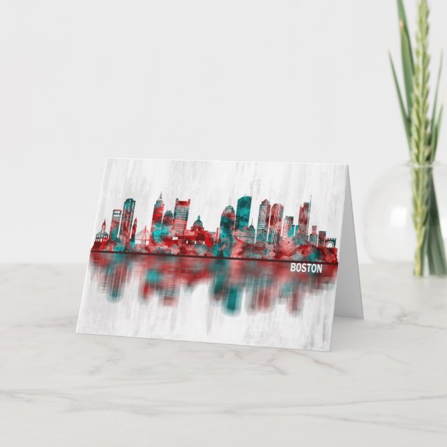 Boston Massachusetts Skyline Holiday Card (Front)