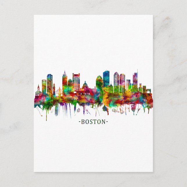 Boston Massachusetts Skyline Invitation Postcard (Front)