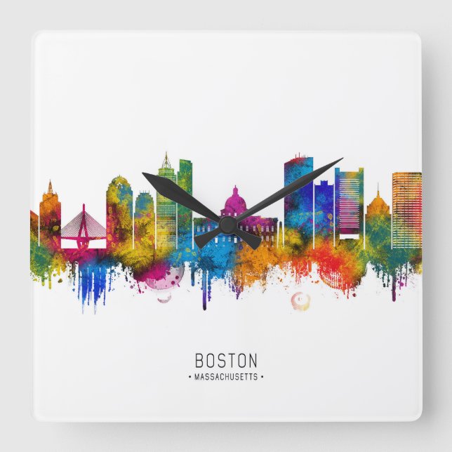   Boston Massachusetts Skyline Square Wall Clock (Front)