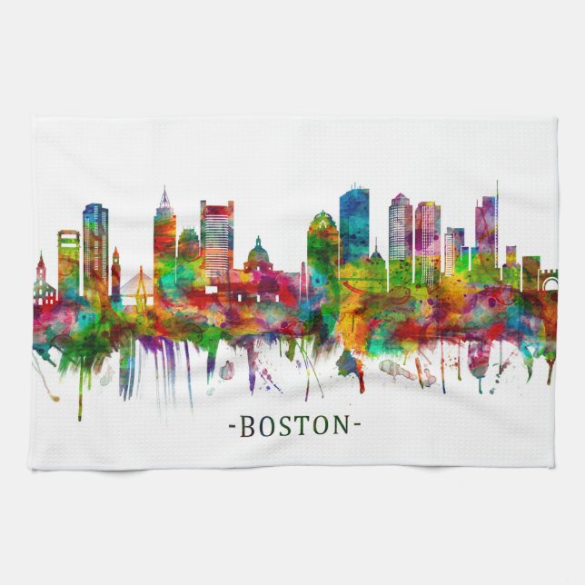 Boston Massachusetts Skyline Tea Towel (Horizontal)